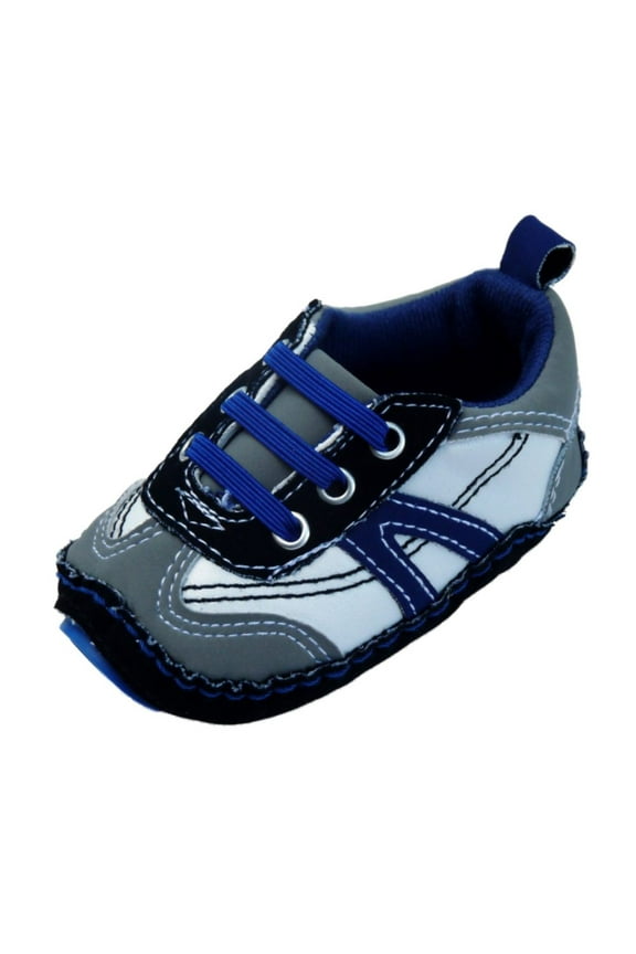Infant Boys Blue & Gray Tennis Shoes Soft Baby Crib Shoes 2(6-9m)