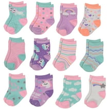 Rising Star Infant Crew Socks 0-24 Months Baby Boy (12 Pack) - Unicorns and Rainbows