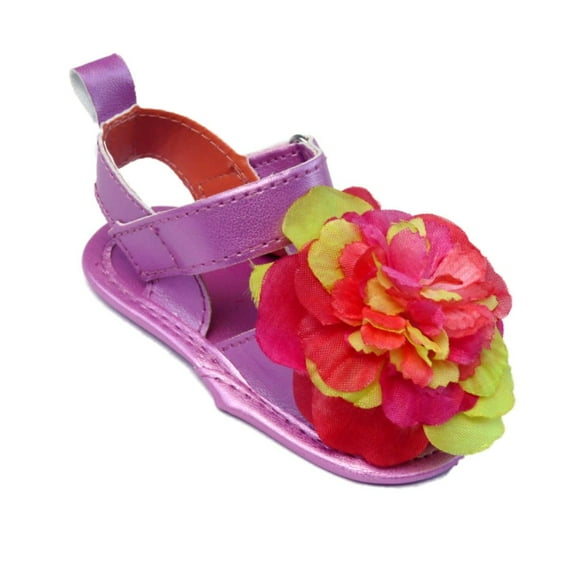 Rising Star Infant Girls Purple & Pink Flower Sandals Soft Baby Crib Shoes 9-12m