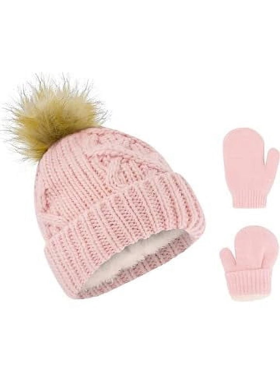 Infant Hat and Baby Mittens Winter Set for 0-24 Months - Blush