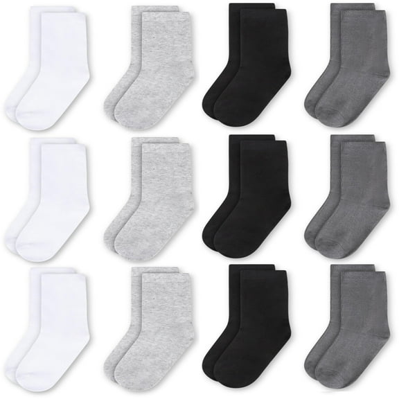 Rising Star Unisex Toddler Socks, Baby Boy Socks, 12 Pack - Soft & Breathable Crew Kids Socks, Black Grey White