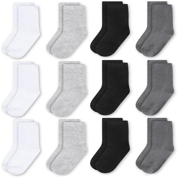 Rising Star Unisex Toddler Socks, Baby Boy Socks, 12 Pack - Soft & Breathable Crew Kids Socks, Black Grey White