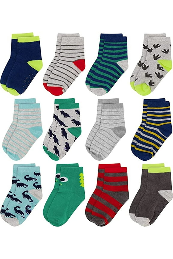 Unisex Crew Kids Socks for Toddlers (12 Pack) - Dinosaur
