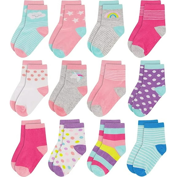 Rising Star Toddler Socks, Baby Girl Socks, 12 Pack – Soft & Breathable Crew Baby Socks Girl, Unicorns & Rainbows