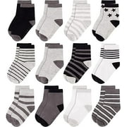 Rising Star Unisex Crew Kids Socks for Toddlers (12 Pack - With Grippers) - Gray & Black