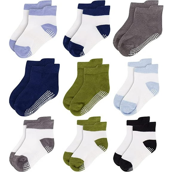 Rising Star Unisex Toddler Socks, Baby Boy Socks, 9 Pack - Non Slip Low-Cut Grip Socks for Infants & Toddlers