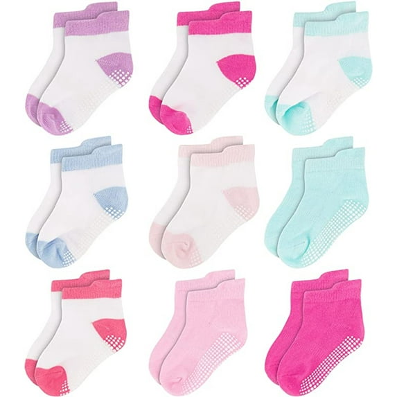 Rising Star Unisex Non Slip Low-Cut Grip Socks for Infants and Toddlers (9 Pack)