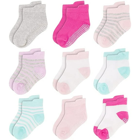 Rising Star Toddler Socks, Baby Socks Girl, 9 Pack – Non Slip Low-Cut Grip Socks for Infants & Toddlers