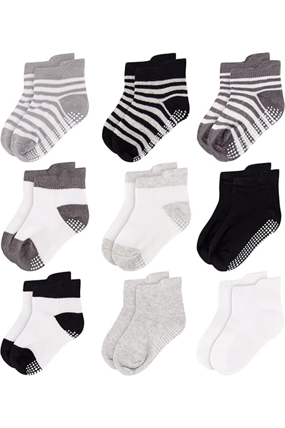 Unisex Toddler Socks, Baby Boy Socks, 9 Pack - Non Slip Low-Cut Grip Socks for Infants & Toddlers, Multi-Color Patterns