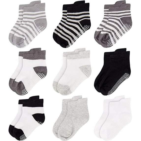 Rising Star Unisex Non Slip Low-Cut Grip Socks for Infants and Toddlers (9 Pack)