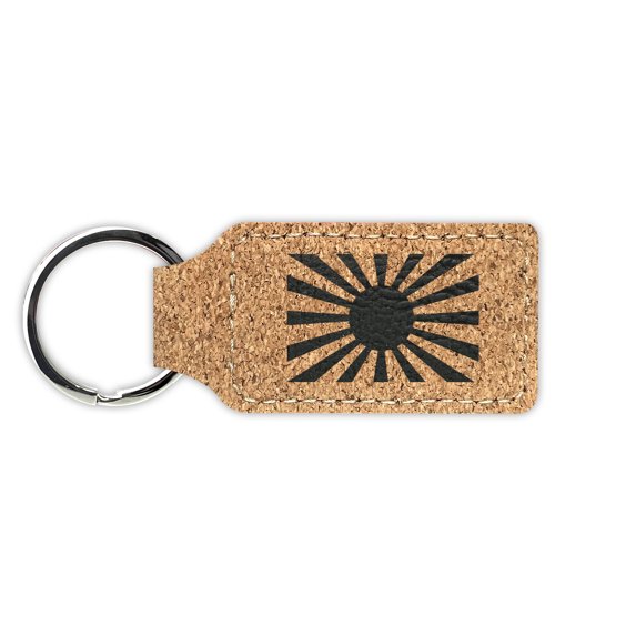 Rising Sun Flag Keychain Leatherette Rectangle - Laser Engraved - Many Colors - Key Chain Ring - imperial japanese - Cork