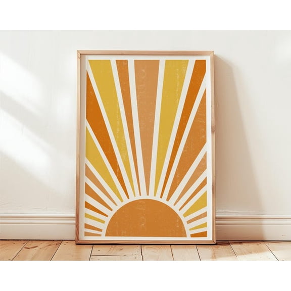 Rising Sun Rays Retro Sunrise Wall Art Print, Unframed Paper Poster 24x36in