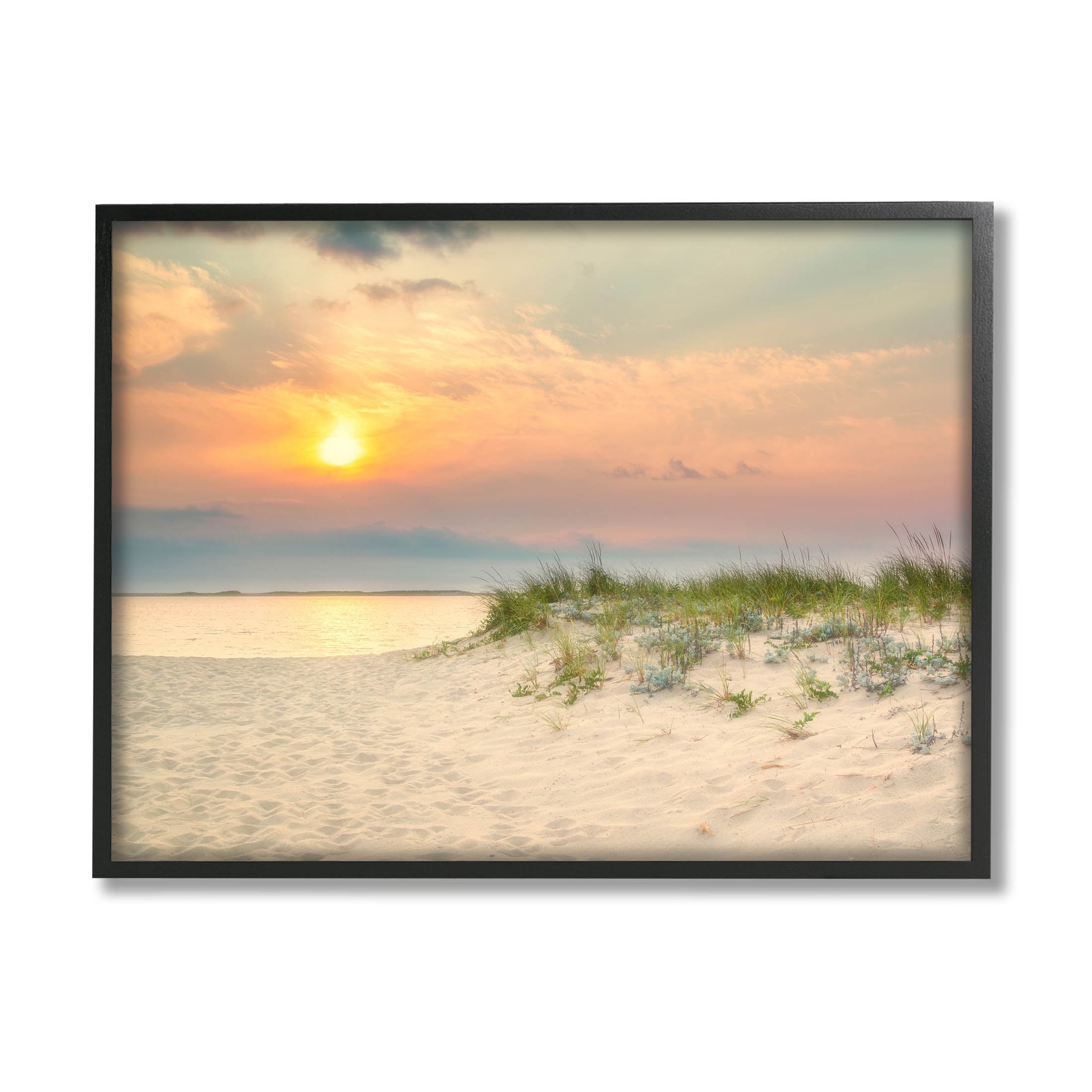 Rising Sun Seaside Beach Morning Coastal Photograph Black Framed Art Print Wall Art