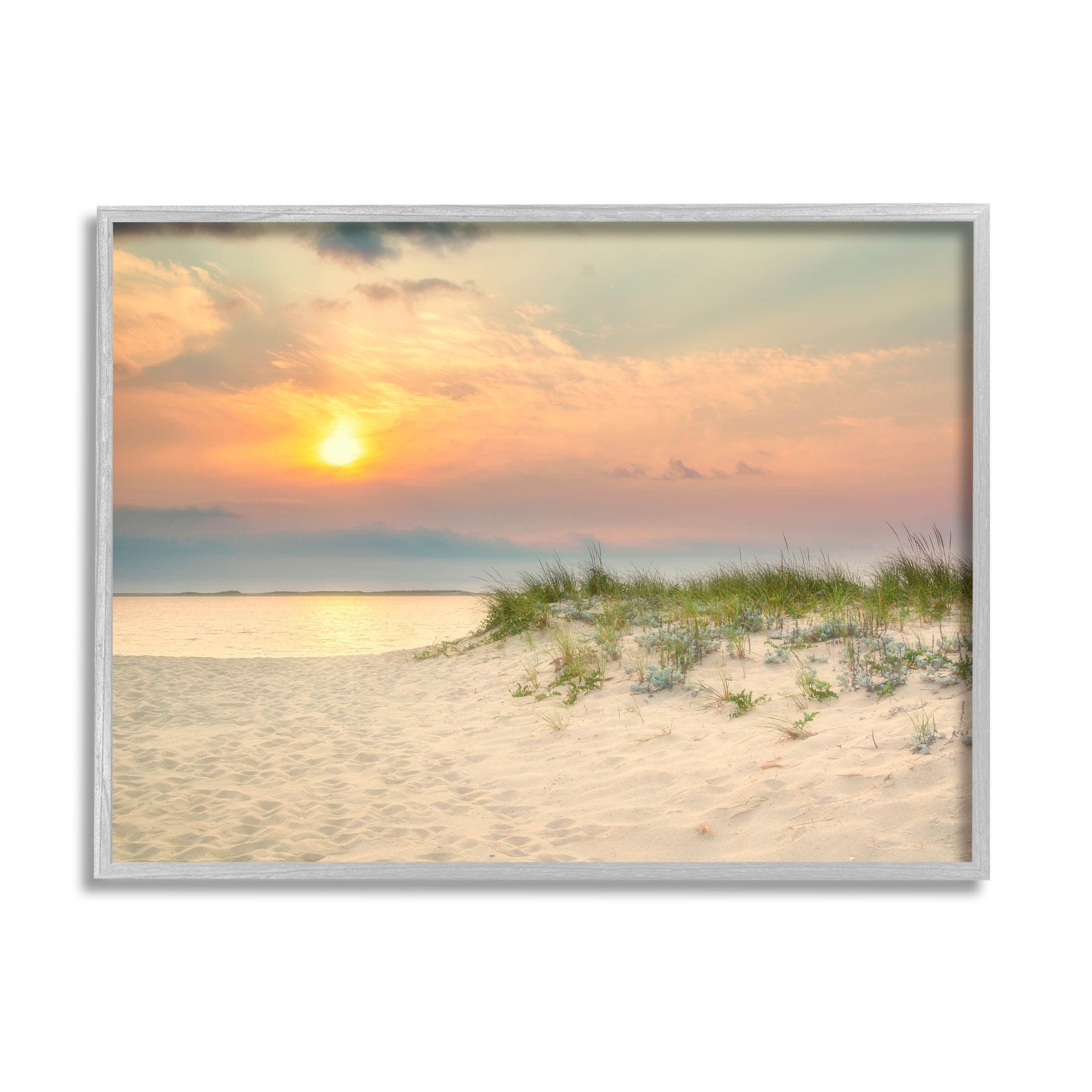 Rising Sun Seaside Beach Morning Coastal Photograph Gray Framed Art Print Wall Art