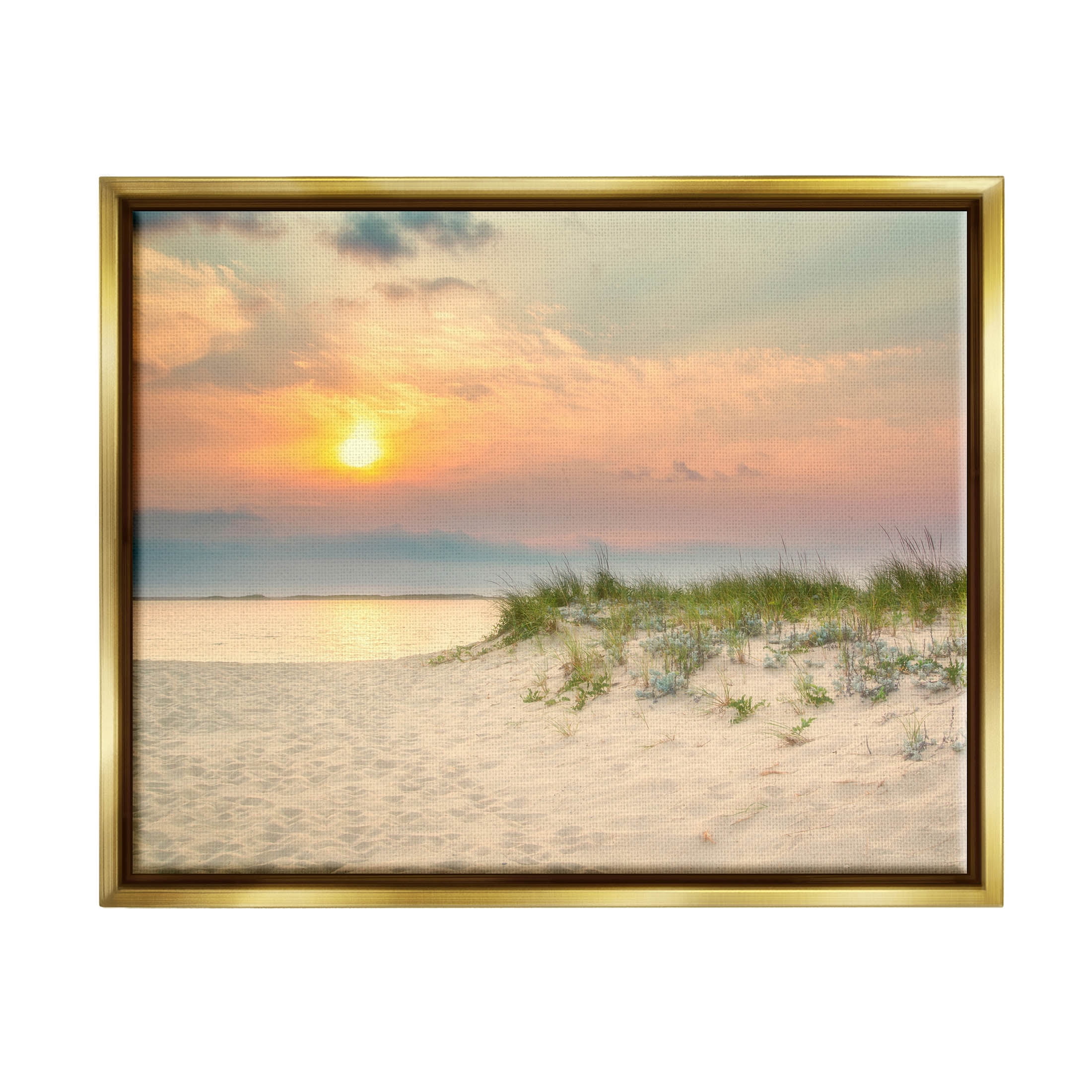Rising Sun Seaside Beach Morning Coastal Photograph Metallic Gold Framed Art Print Wall Art
