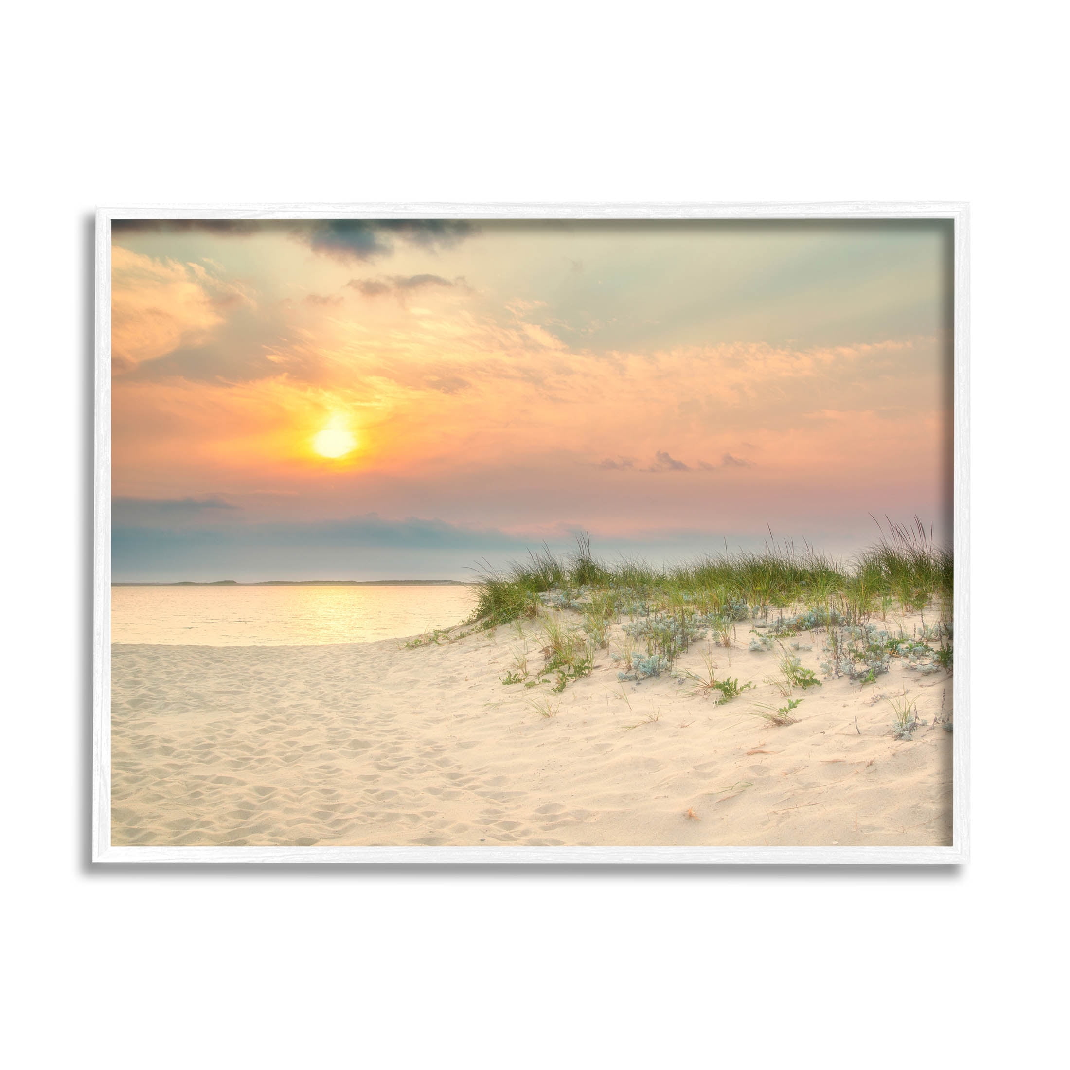 Rising Sun Seaside Beach Morning Coastal Photograph White Framed Art Print Wall Art