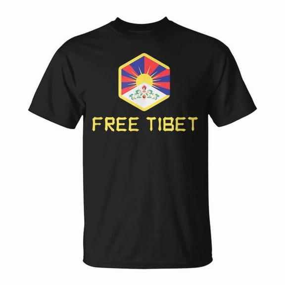 Rising Sun Tibet Flag Cotton T-Shirt Unisex Adult Soft Breathable Tee Casual Wear Comfortable Everyday Outfit, Size XL, Color Black
