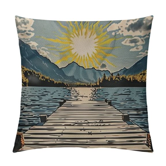 Rising Sun on The Lake Throw Pillow Case Cushion Cover Home Office Decorative Square Inches
