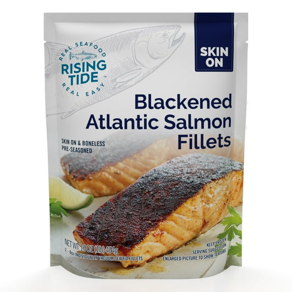 Rising Tide Frozen Atlantic Salmon Fillets Blackened Flavor, 1lb