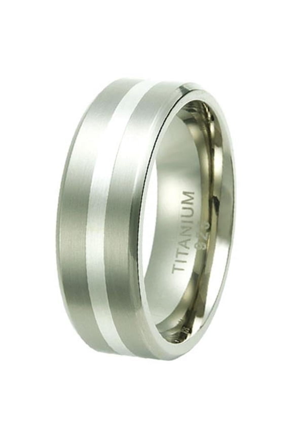 Silver Inlay Titanium Ring Size - 9