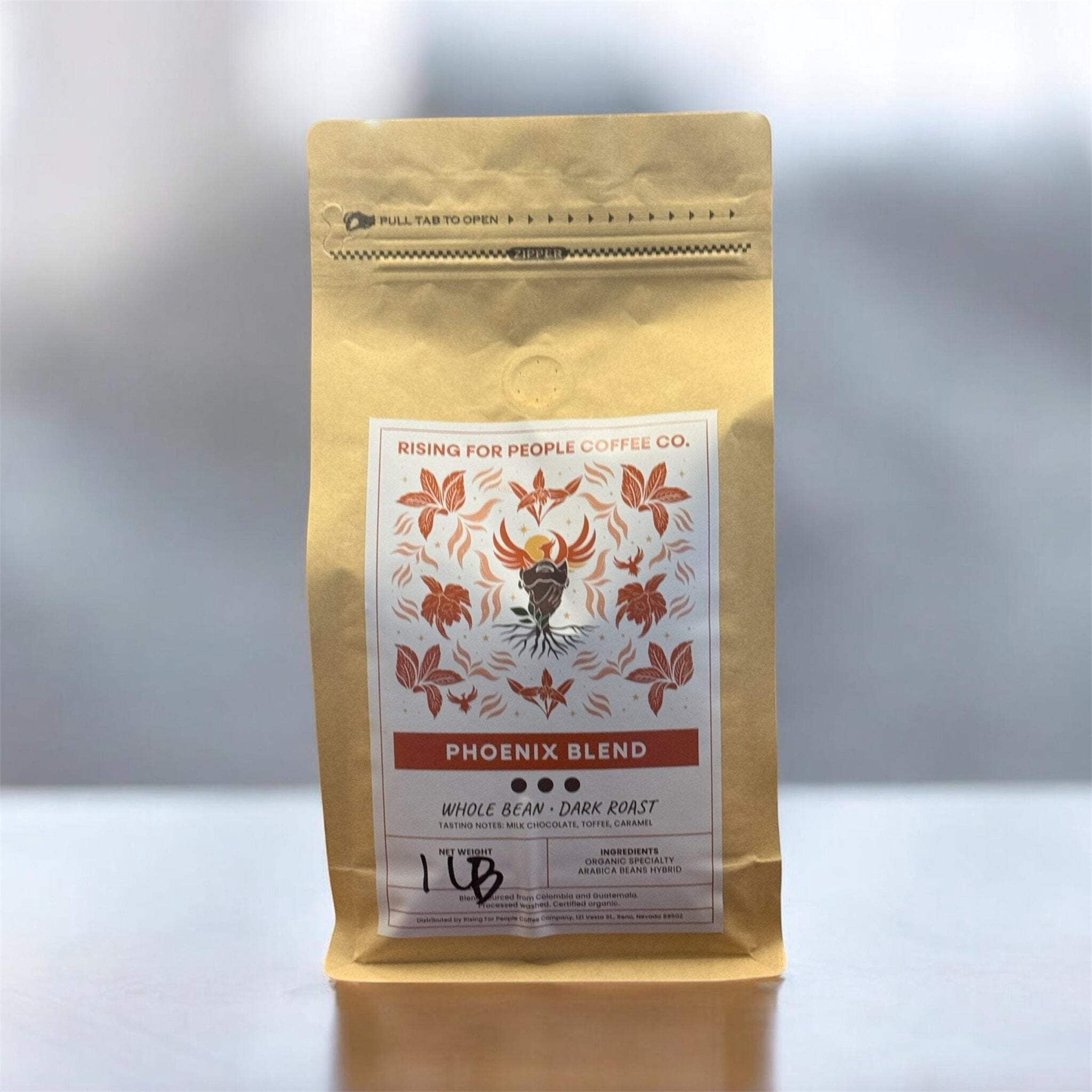 Rising for People Coffee Phoenix Blend Whole Beans, Organic and Fair Trade, dark roast, whole bean coffee, 1 lb.