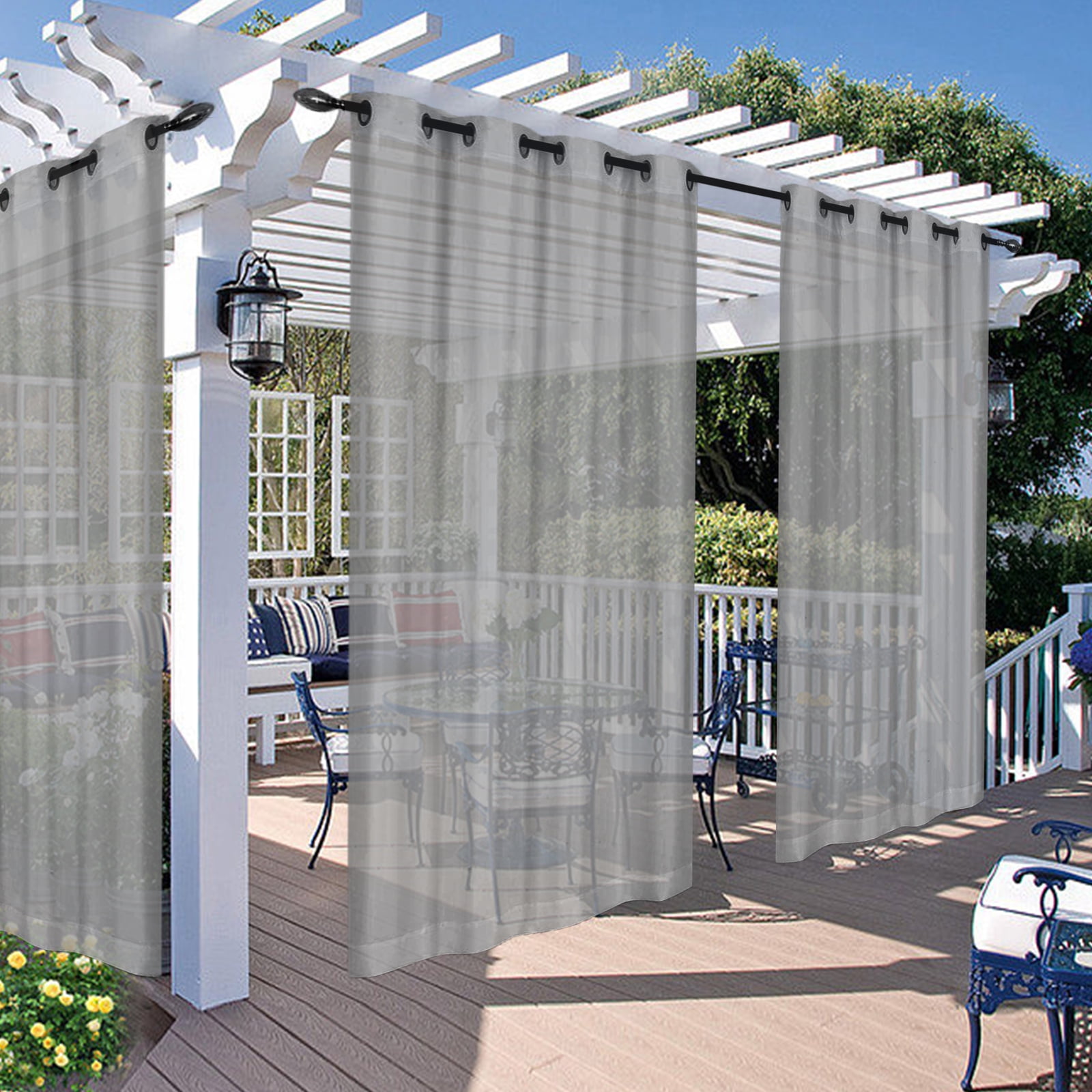 RisingPro Waterproof Outdoor Voile Sheer Curtains for Patio Gazebo ...