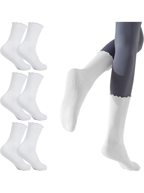 3 Pairs Pilates Socks with Grips Non-Slip Curling Yoga Socks Grip Socks for Ballet Dance Barefoot