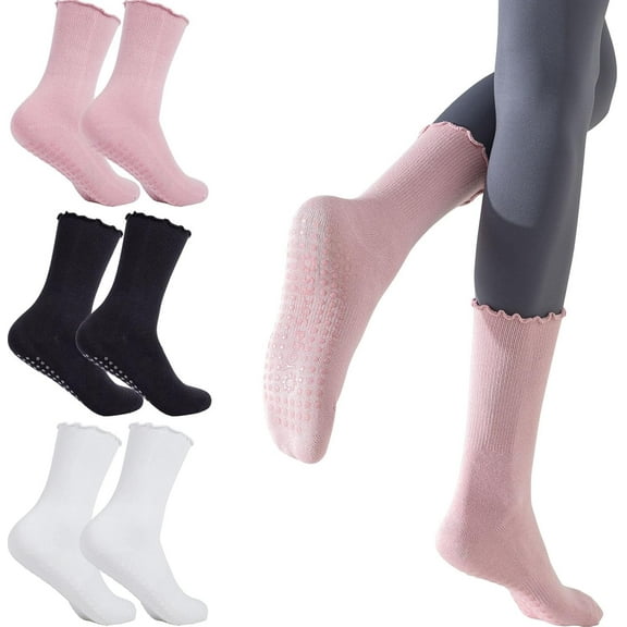 CEYAZYE 3 Pairs Pilates Socks with Grips Non-Slip Curling Yoga Socks Grip Socks for Ballet Dance Barefoot