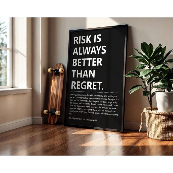 Risk Is Always Better Than Regret Print Courage Success Mindset Motivation Entrepreneur Leadership Quote