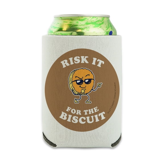 Risk It for the Biscuit Funny Humor Can Cooler - Drink Sleeve Hugger Collapsible Insulator - Beverage Insulated Holder