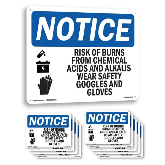 Risk Of Burns From Chemical OSHA Notice Aluminum Sign 10 Inch x 7 Inch - 10 Pack