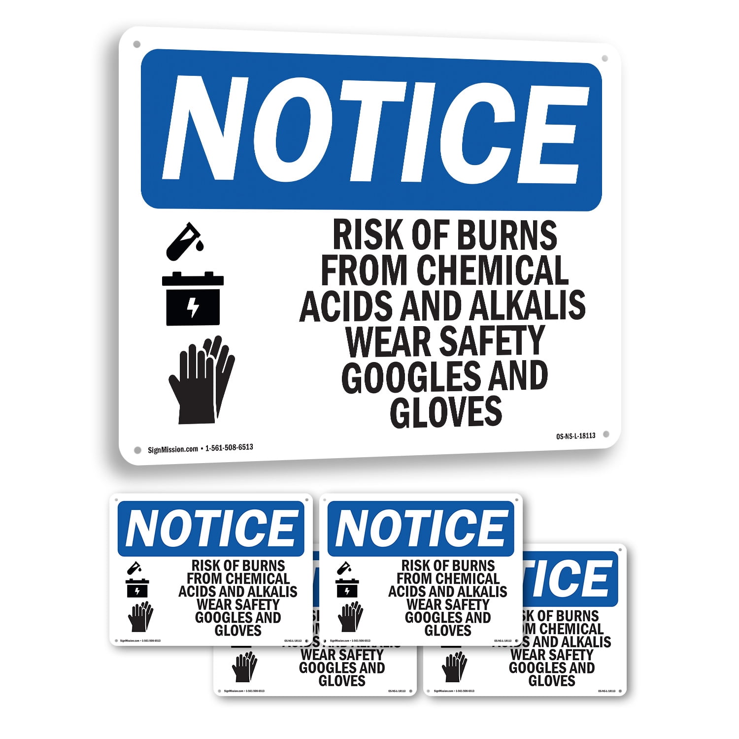 Risk Of Burns From Chemical OSHA Notice Aluminum Sign 18 Inch x 12 Inch ...
