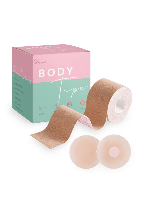 Boob Tape, Breast Lift Tape for Contour Lift & Fashion | Boobytape Bra Alternative of Breasts | Body Tape for Lift & Push up in All Clothing Fabric Dress Types | Waterproof Sweat Proof Bob Tape Beige