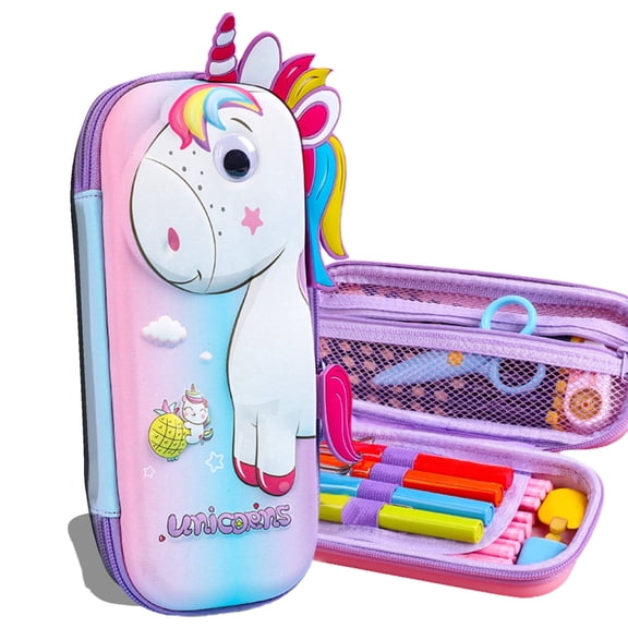 3D Unicorn Pencil Case (6-12), Cute Pink EVA Pencil Box with Multi Compartments, Large Capacity Shockproof Pen Pouch, Perfect Back to School & Birthday Gift（Pink）