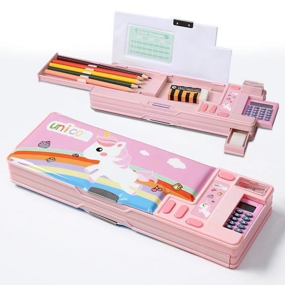 Ristpal Multi Function Cute Pencil Box (6-12), with Calculator,Sharpener, Schedule(Pink)
