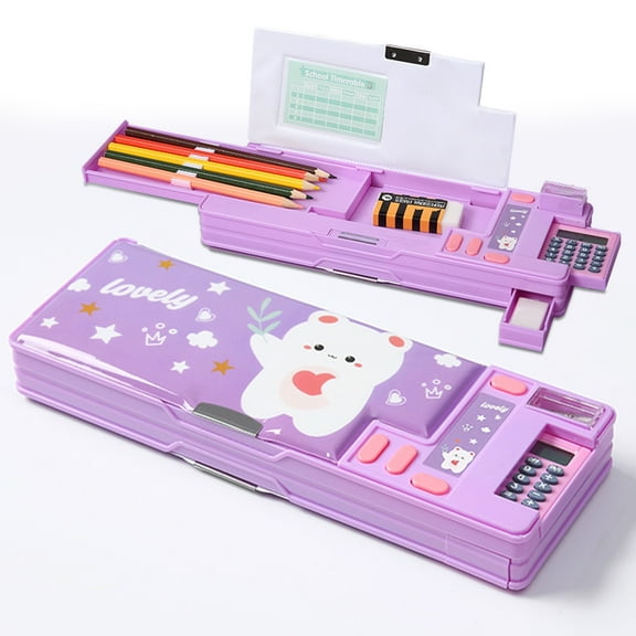 Ristpal Multi Function Cute Pencil Box (6-12), With calculator,Sharpener, Schedule (Purple)