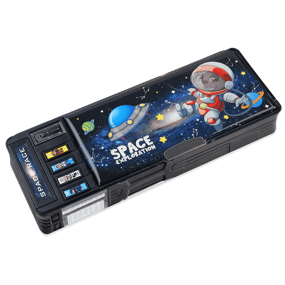 Ristpal Cute Cartoon Pop-up Multi-Function Pencil Case (6-12 Years Old) - with Sharpener, Schedule & Whiteboard(Black)