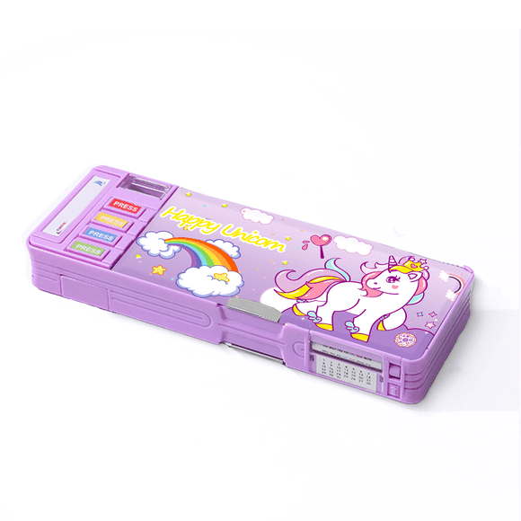 Ristpal Pop up Multi Function Pencil Case l(6-12), Cute Cartoon Pencil Box with Sharpener, Schedule, Whiteboard(Purple)