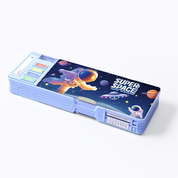 Ristpal Pop up Multi Function Pencil Case l(6-12), Cute Cartoon Pencil Box with Sharpener, Schedule(Light blue)
