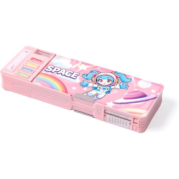 Ristpal Pop up Multi Function Pencil Case l(6-12), Cute Cartoon Pencil Box with Sharpener, Schedule(Pink)