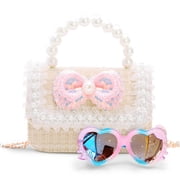 Ristpal Purse, Kids Purse Sunglasses with Pearl Bow,Gift for 3-12 Year Old Birthday Gift, Princess Handbags,Crossbody BagWhite