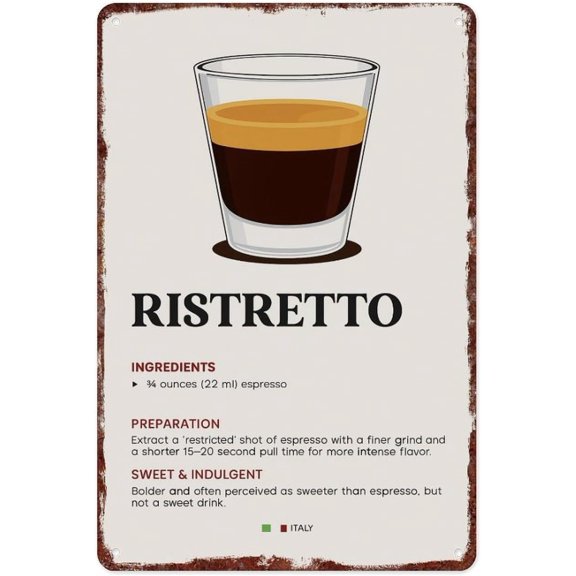Ristretto Espresso Print Poster Retro Metal Tin Sign For Wall Decoration In Kitchens, Restaurants, Bars, And Cafes With Dimensions Of 12x8 Inches