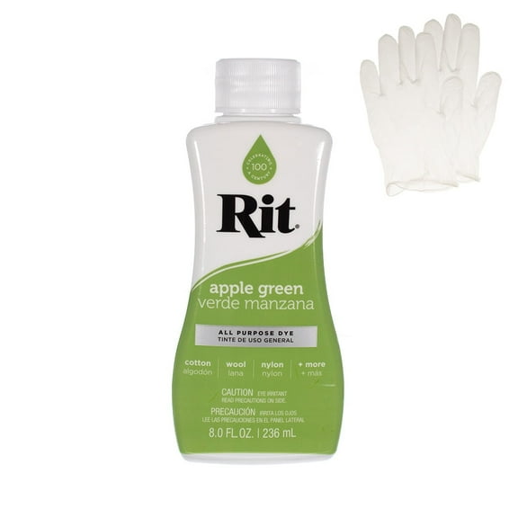 Rit All Purpose Liquid Dye for Cotton, Linen, Rayon, Silk, Wool, and Nylon Fabrics – Apple Green 8 fl oz. with Gloves Included