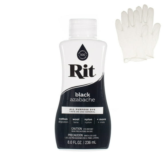 Rit All Purpose Liquid Dye for Cotton, Linen, Rayon, Silk, Wool, and Nylon Fabrics – Black 8 fl oz. with Gloves Included
