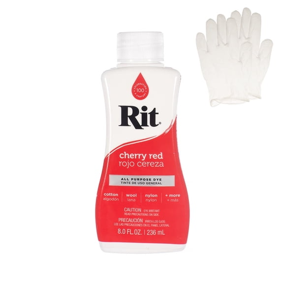 Rit All Purpose Liquid Dye for Cotton, Linen, Rayon, Silk, Wool, and Nylon Fabrics – Cherry Red 8 fl oz. with Gloves Included