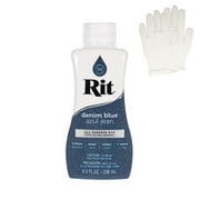Rit All Purpose Liquid Dye for Cotton, Linen, Rayon, Silk, Wool, and Nylon Fabrics Denim Blue 8 fl oz. with Gloves Included