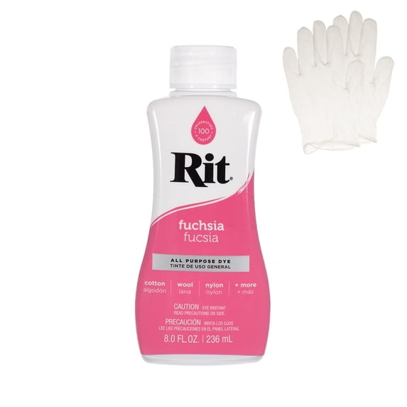Rit All Purpose Liquid Dye for Cotton, Linen, Rayon, Silk, Wool, and Nylon Fabrics – Fuchsia 8 fl oz. with Gloves Included