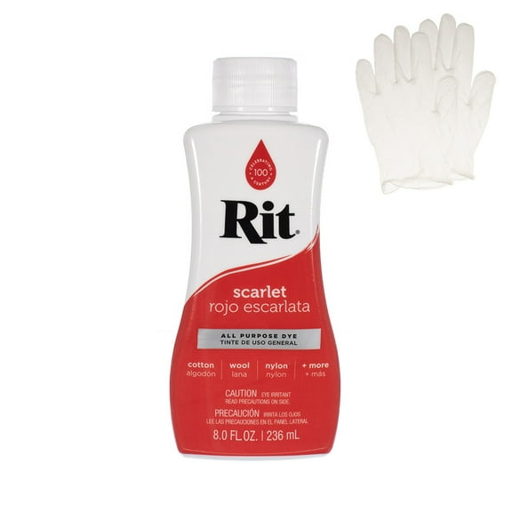 Rit All Purpose Liquid Dye for Cotton, Linen, Rayon, Silk, Wool, and Nylon Fabrics – Scarlet Red 8 fl oz. with Gloves Included
