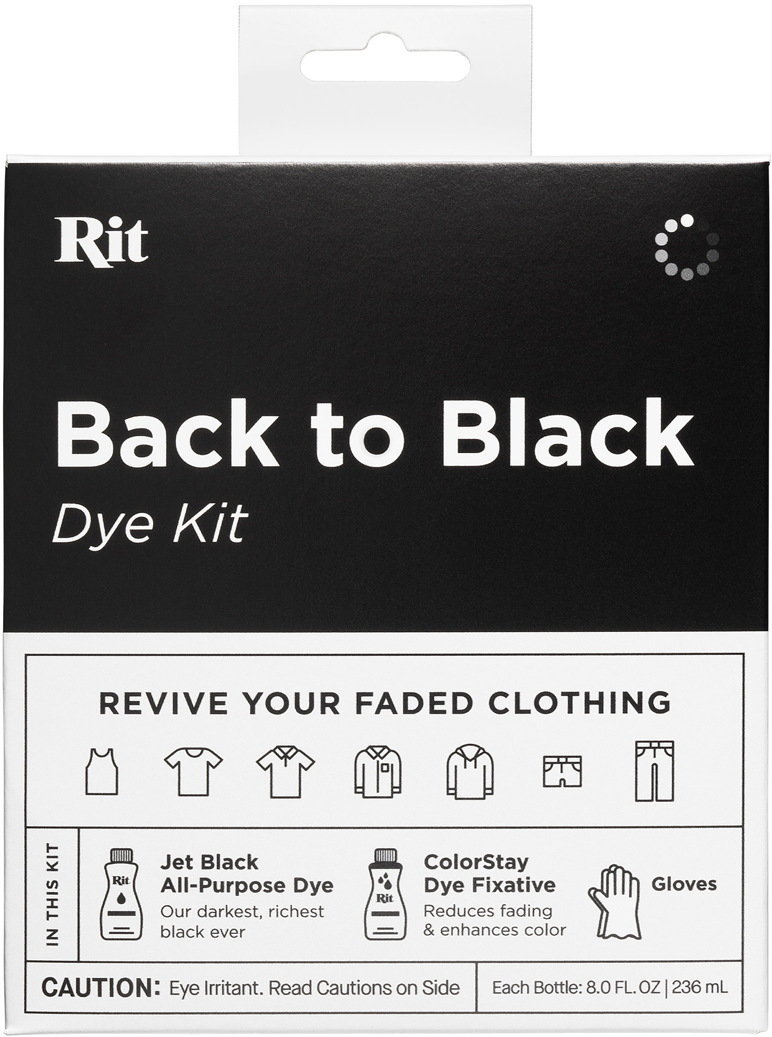 Rit Back to Black Fabric Dye Kit Black Clothing Dye and Fixative for Cotton, Polyester & Blends