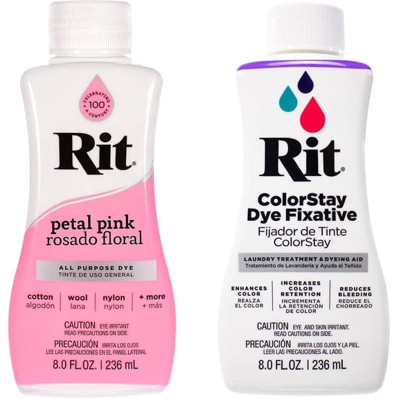 Rit Dye – 8 Oz. Liquid Fabric Dye for Clothing, Décor, and Crafts – Petal Pink with Color Fixative